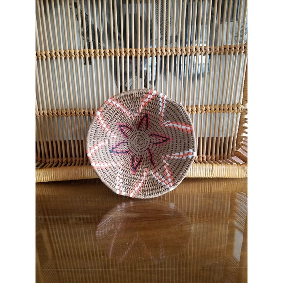 Tribal Orange and Tan Woven Small Bowl, Home Decor, Organization - Picture 1 of 10